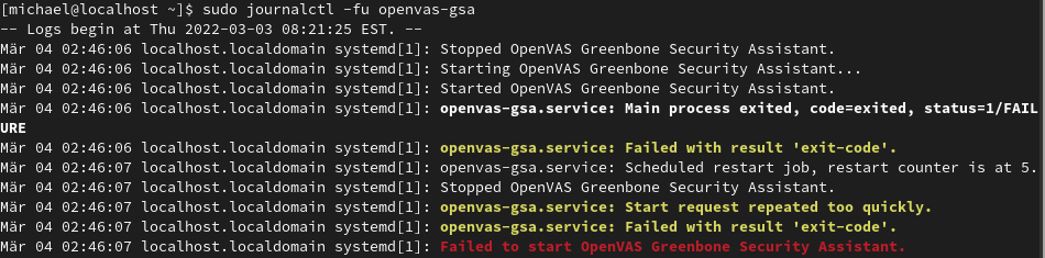 openvas-gsa.service  check fialure